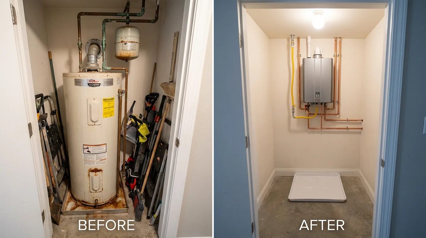 Tank water heater versus wall-mounted tankless unit comparison for Wellington, FL homeowners