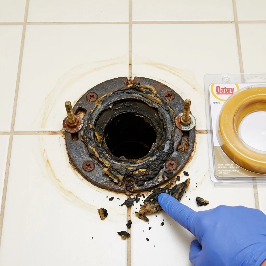 Failed wax ring showing water seepage at the base of a toilet in a Wellington, FL home