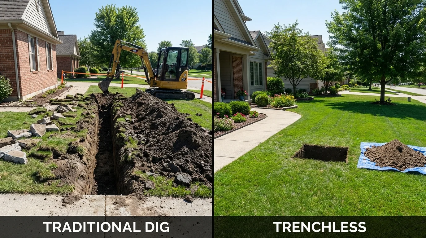 Trenchless sewer repair with minimal yard damage versus traditional excavation in Wellington, FL